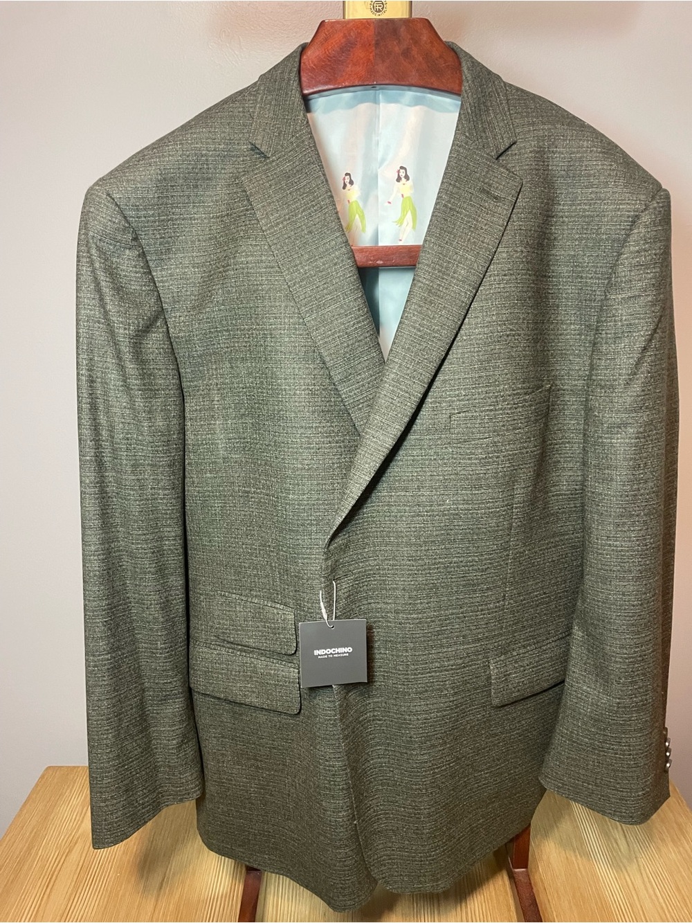 INDOCHINO Mens 100% Wool Hula Girl Lined Blazer Jacket Gray Textured Tagged New